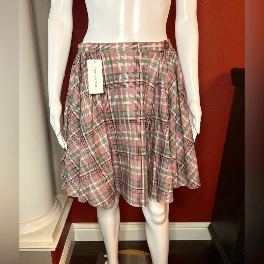 NWT Selkie The Soft Grunge School Wrap Skirt - Mauve/Green Plaid. Size M - Picture 1 of 7